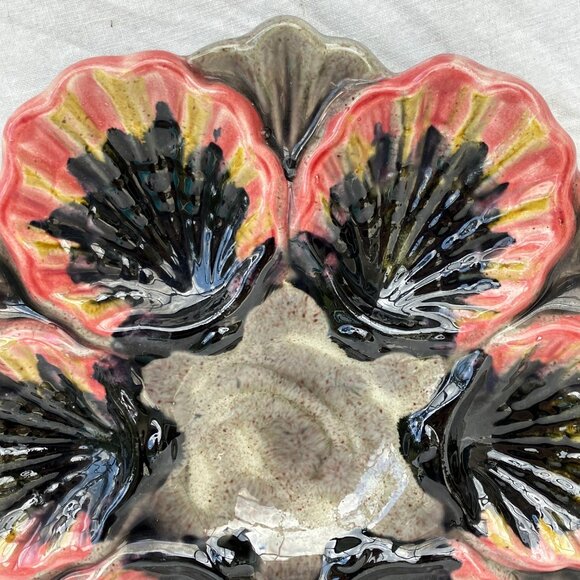 Fives Lille French Majolica 6 Well Oyster Plate - Picture 11 of 16